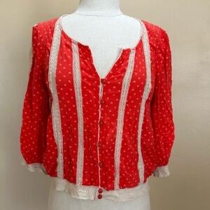 Free People coral and Cream Lace Blouse size L